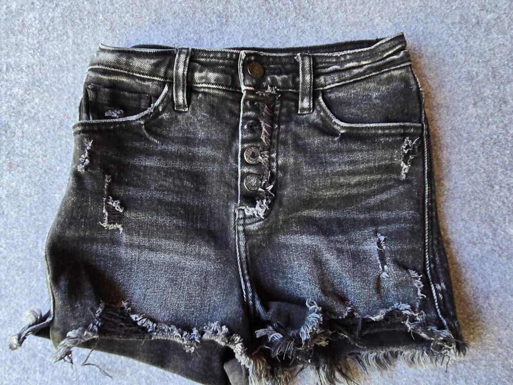 KanCan Cut Off Shorts Button Fly High Rise Distressed Frayed Black Size 23